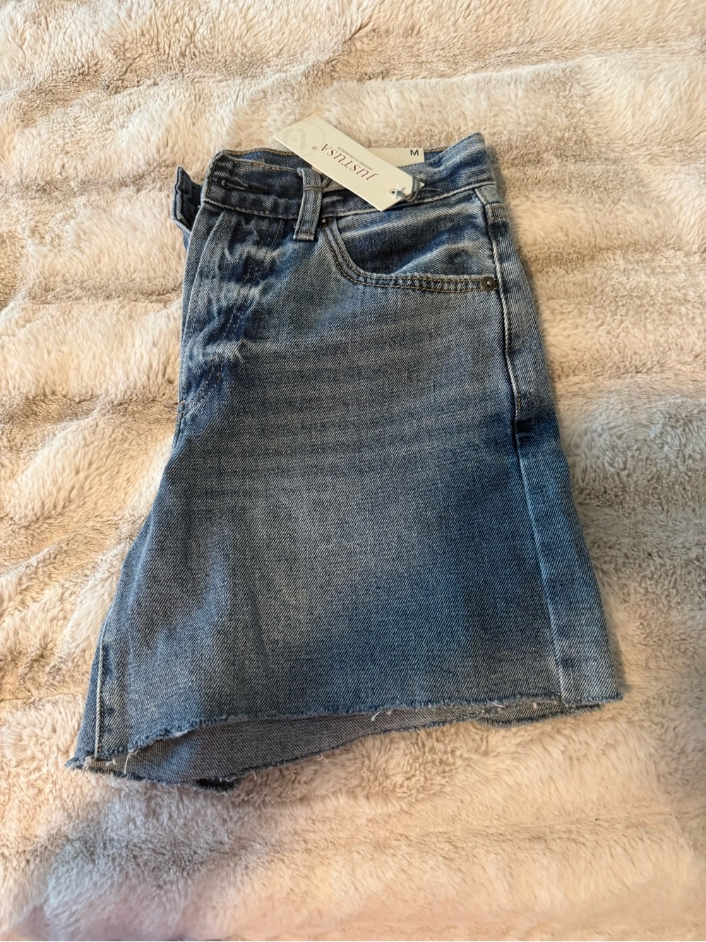 Just USA Blue Denim Jean Shorts with Raw Hem